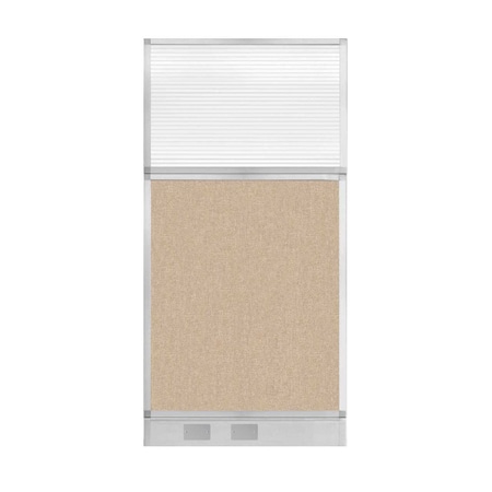 Hush Panel Configurable Cubicle Partition 3' X 6' Beige Fabric Clear Fluted Window W/ Cable Channel